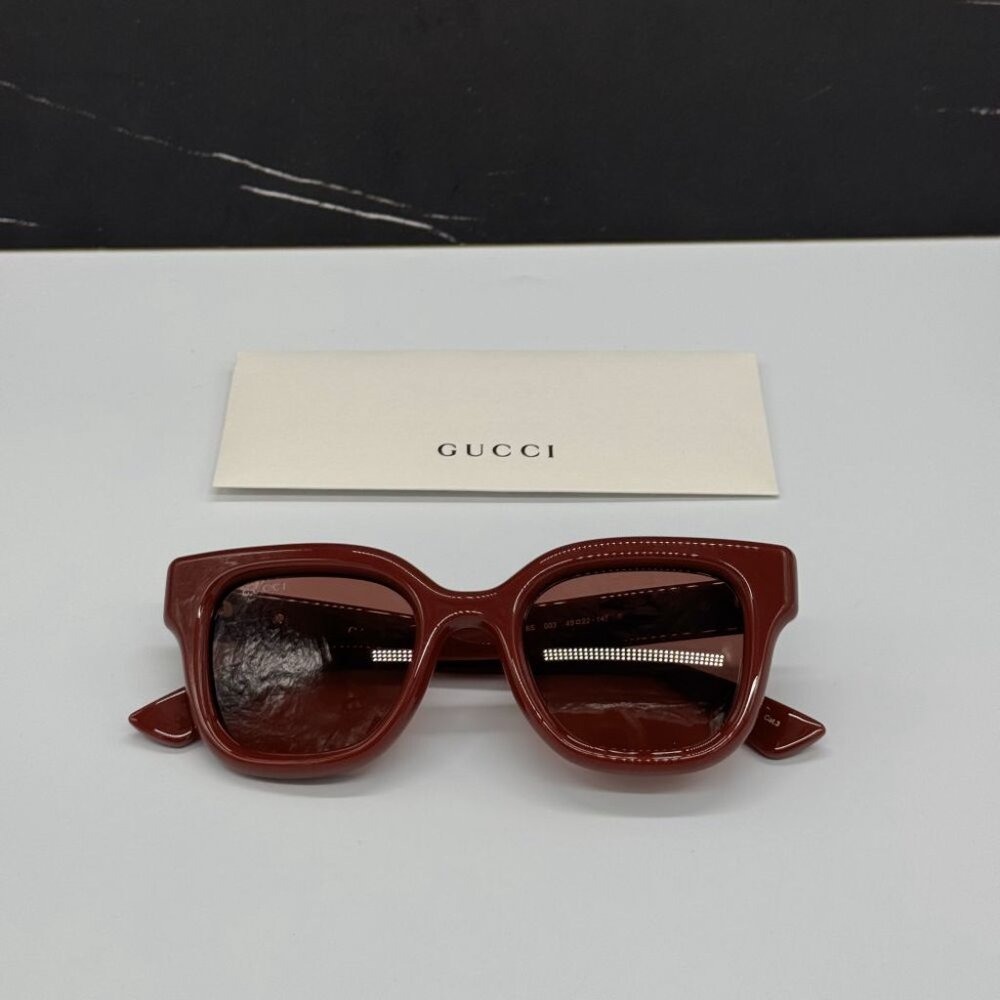 NEW GG1828S 003 GUCCI SUNGLASSES SHINY SOLID BURGUNDY WOMEN EYEWEAR GUCCI - Picture 11 of 12